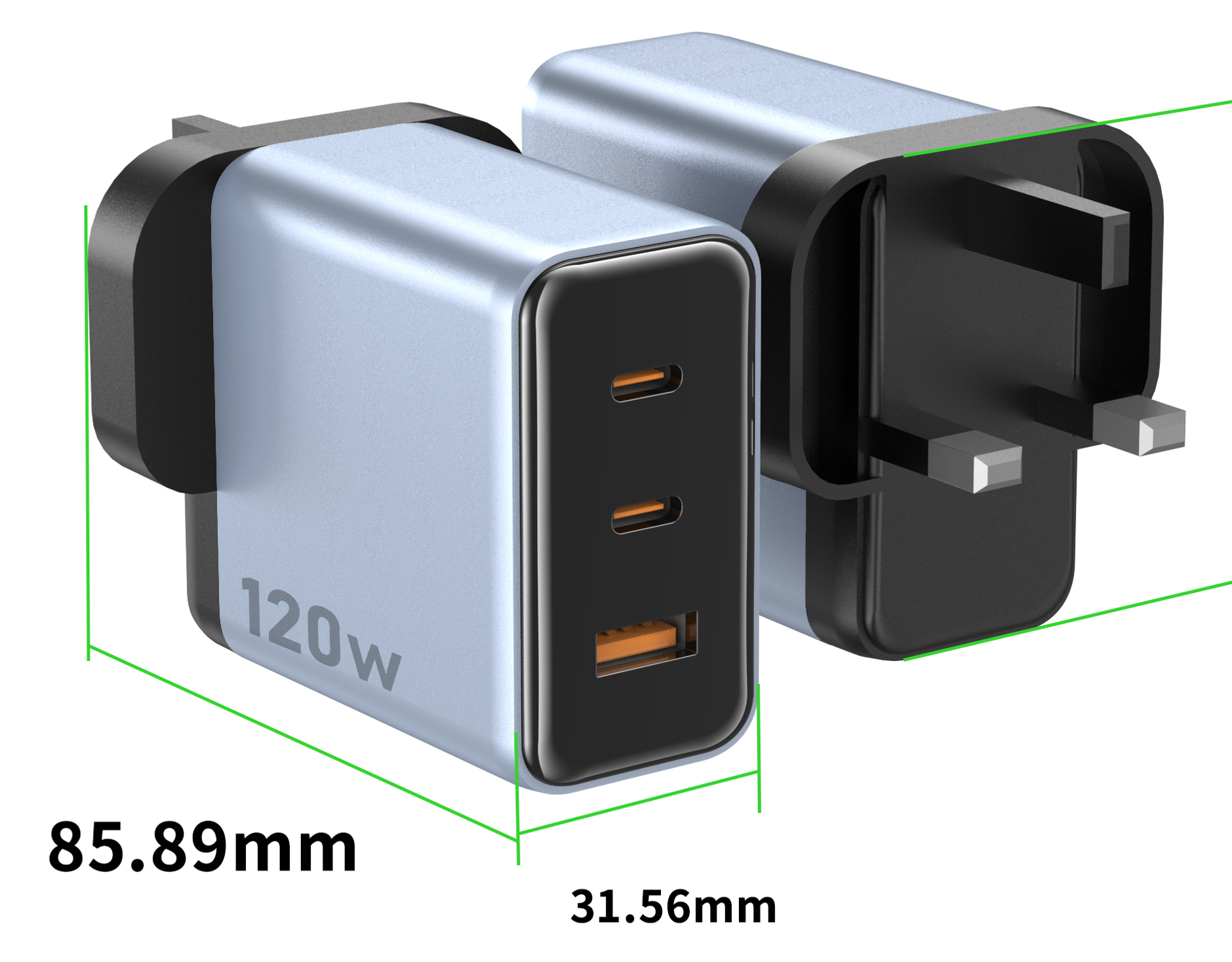 Aukru 120W SiN High-Power Multi-Port Charger (US / UK) - 120W 2C1A Multi-Port (UK Plug) - Aukru Wholesale Power Supply