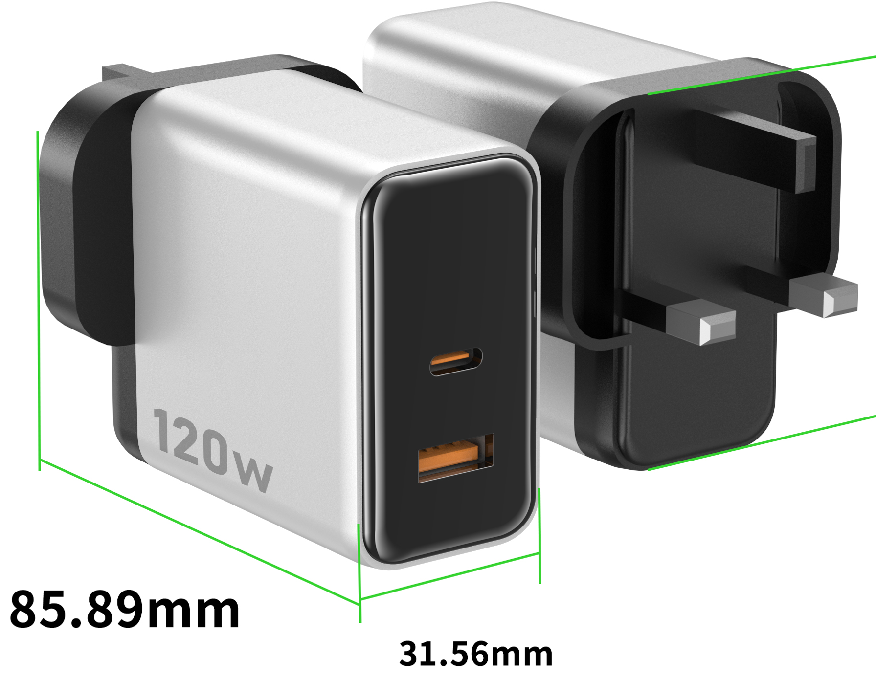 120W Dual Port 1A1C (UK Plug)