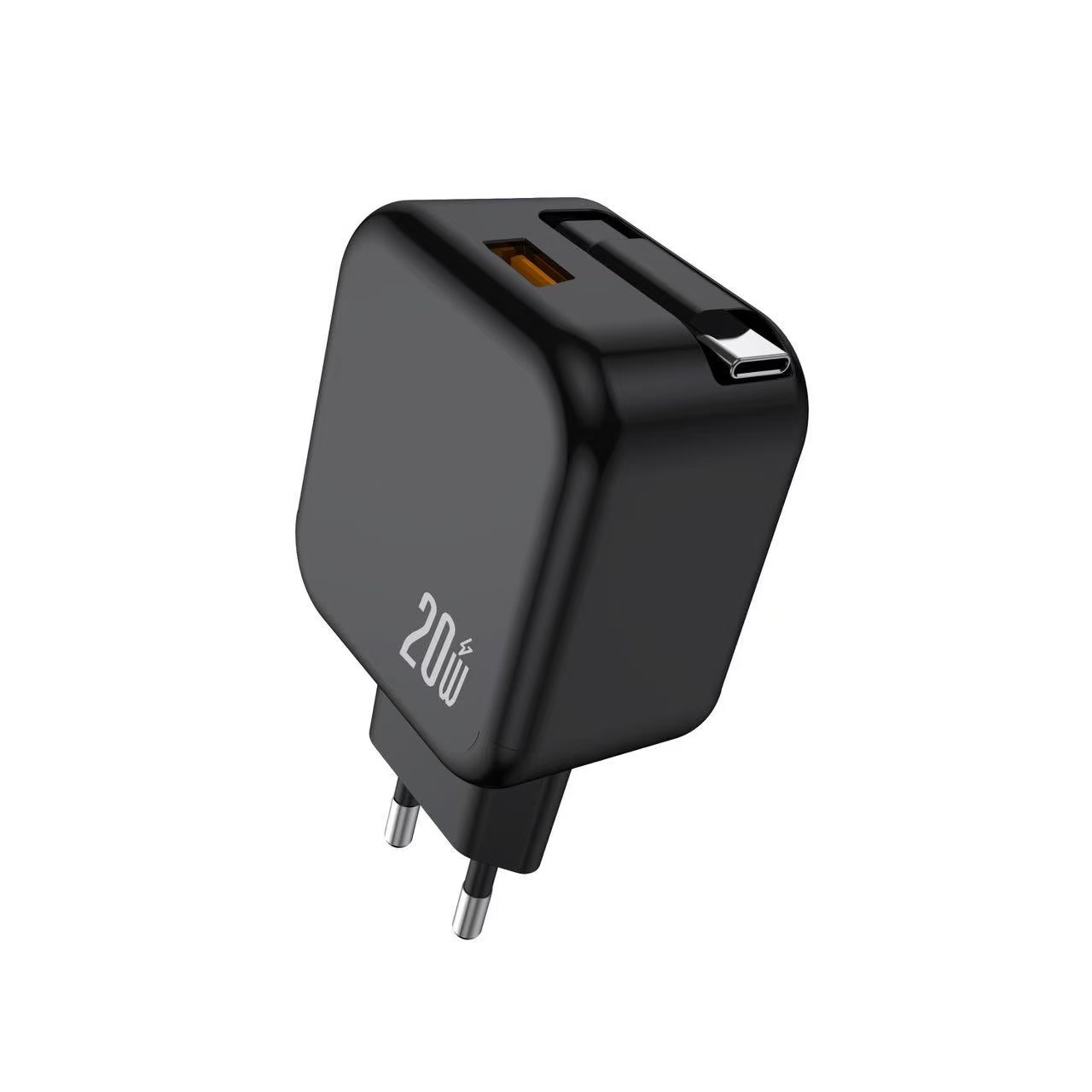 20W Retractable Type-C + USB-A (EU Black)